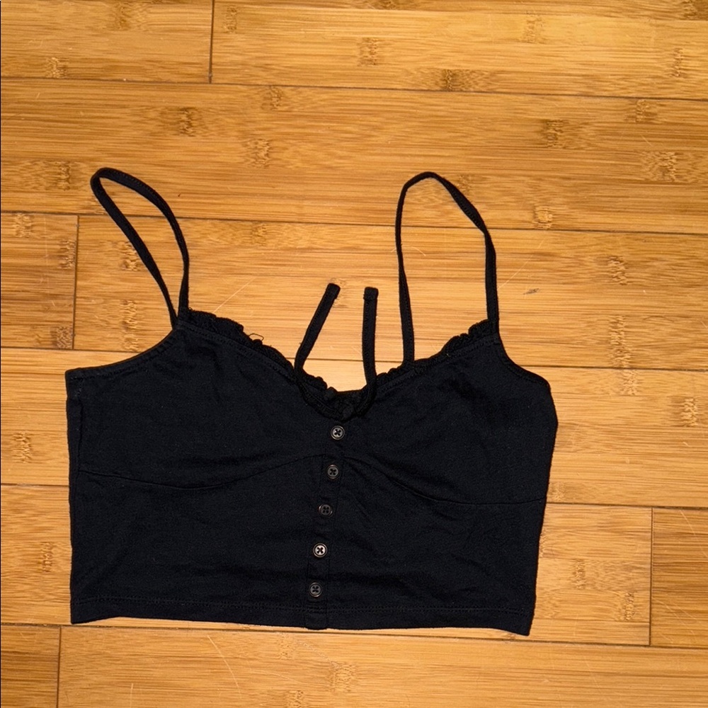 Black Button-Up Women's Crop Top